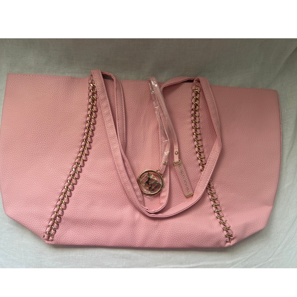 Badgley Mischka Blush Pink Decorative Chain Tote Bag Vegan Leather NEW#491‎